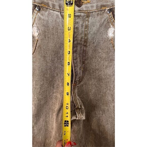 Guess Cameo Custom Made Jeans Brown tone with Leather Trim SZ 6 - Picture 13 of 16